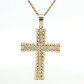 14K Gold Twisted Rope Diamond Cross Pendant